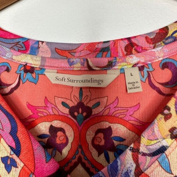 Soft Surroundings Reyes Tunic Top Size L Pink Floral Paisley Art to wear - Picture 4 of 7